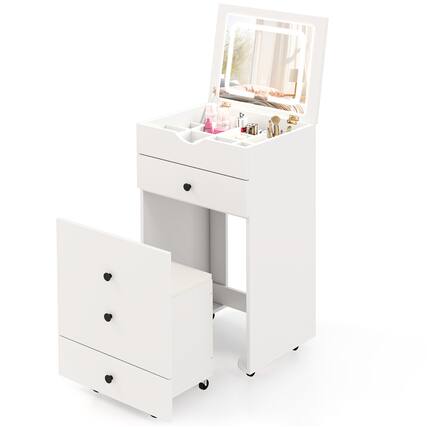 Front. Gymax - Gymax Vanity Table Set Adjustable Flip-up LED Mirror Large Storage Movable Casters - White.