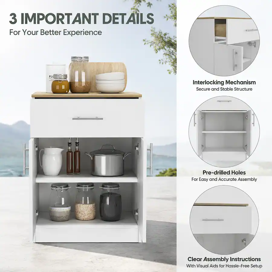 Interlocking Wooden Structures RYHNUYNE Freestanding 33 Inch Pantry Organizer Cabinet with One Drawer ...