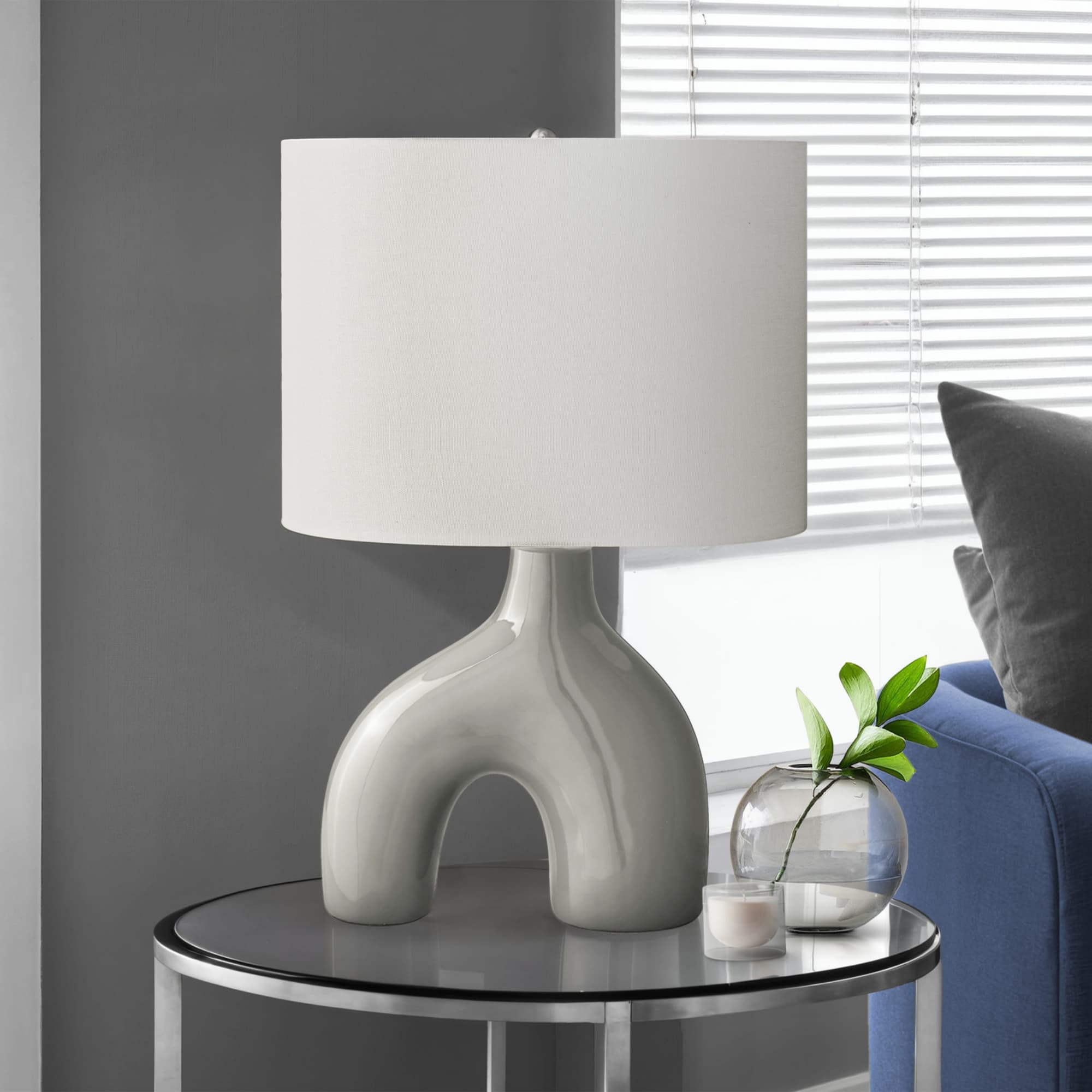 Alt View 2. Luckbyte - 25 Inch Grey Ceramic Table Lamp Ivory Cream Shade Contemporary Modern Light.
