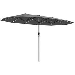 Outsunny - 14.8ft Double Umbrella, Large Outdoor Patio Sun Shade with LED Solar Light for Garden - Gray
