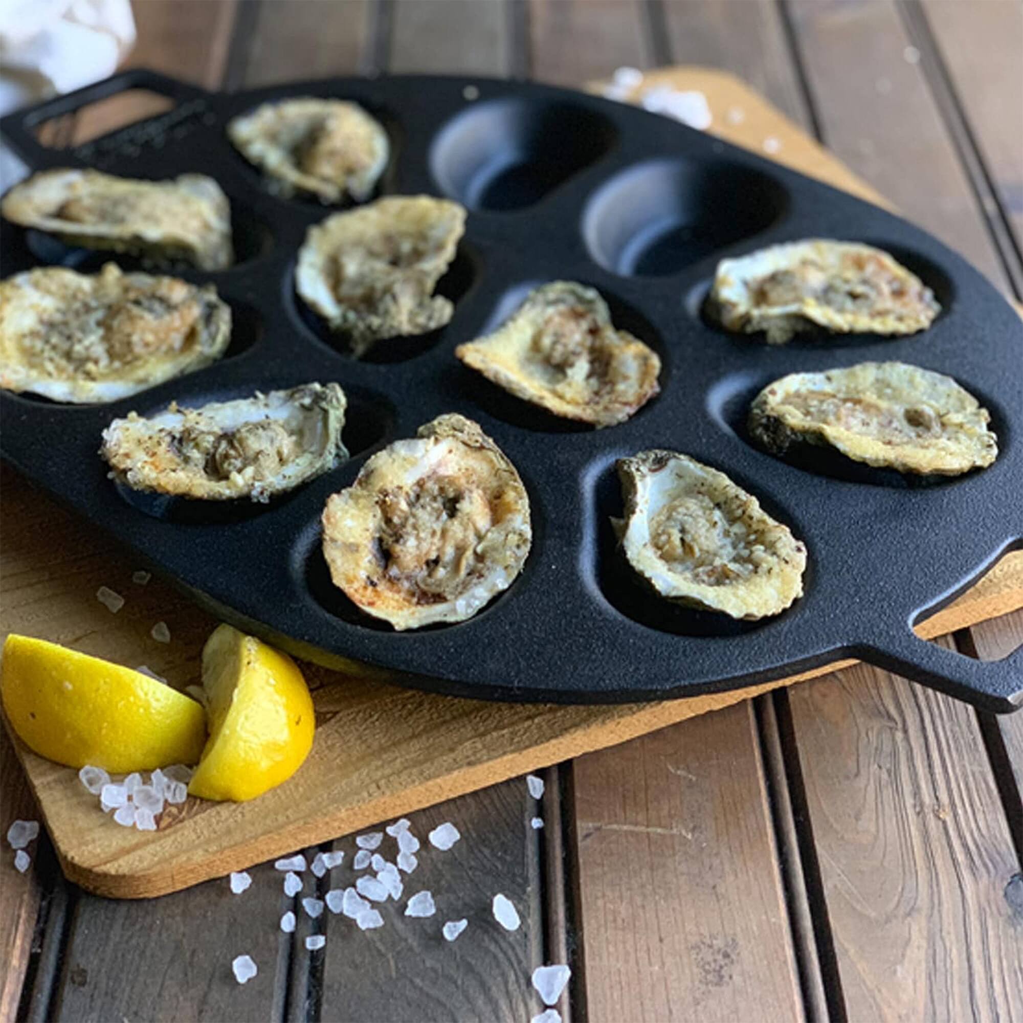 Alt View 7. Bayou Classic - Bayou Classic Cast Iron Shellfish Shaped Oyster Grill Pan for 12 Clams, Black - Black.