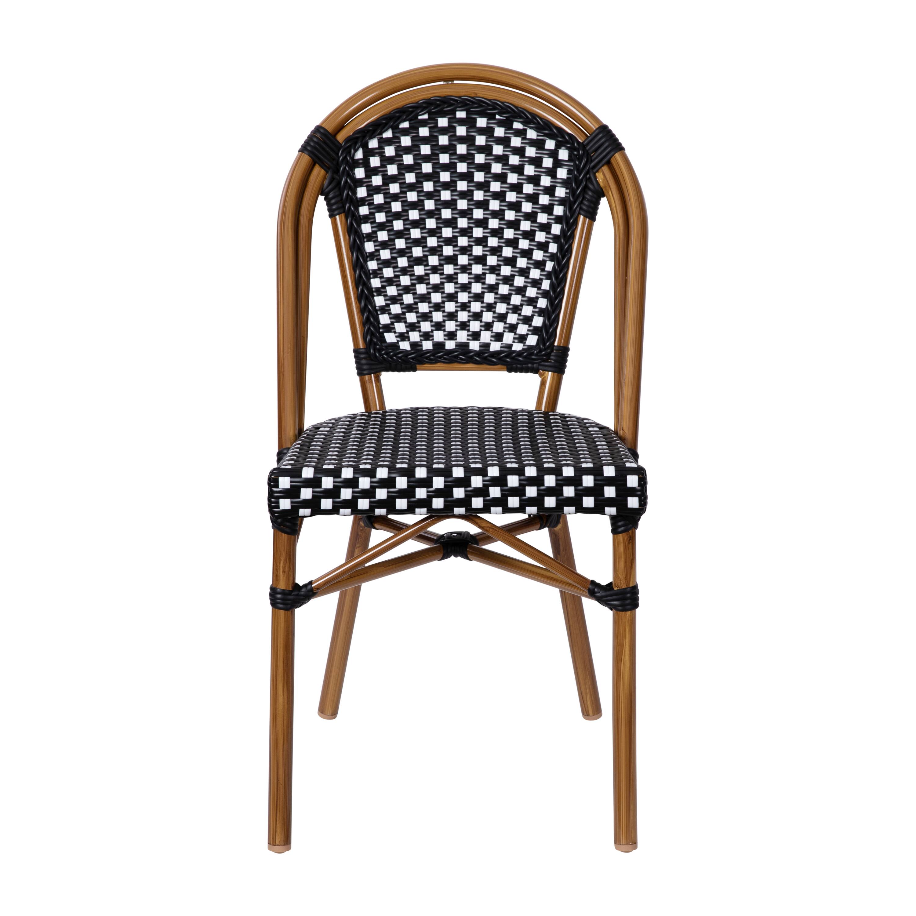 Alt View 10. Emma + Oliver - Soie Stacking Bistro Chairs with PE Seat and Back and Aluminum Frame for Indoor/Outdoor Use - Black & White/Natural Frame.