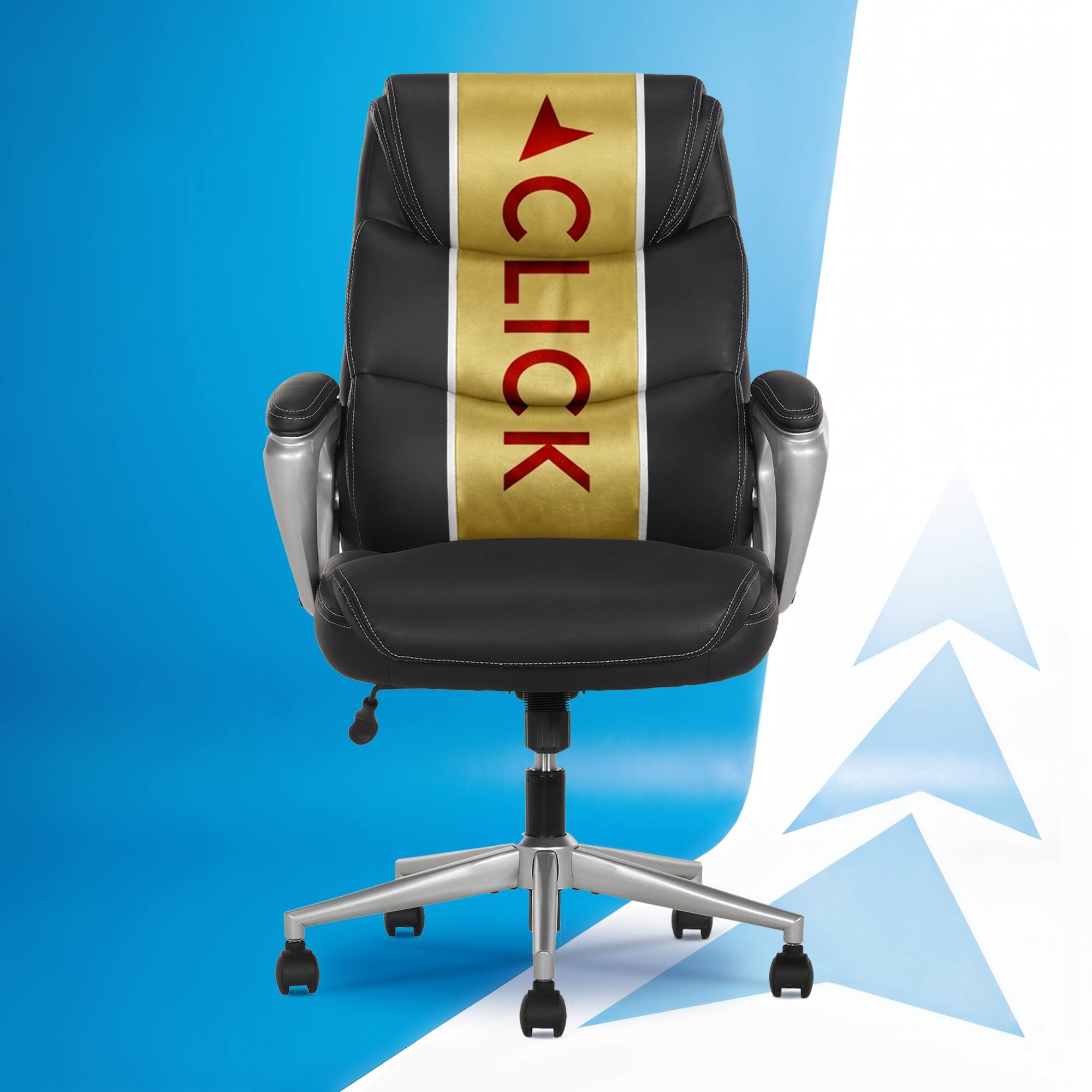 Front. Click365 - Ergonomic Executive Office Chair with Lumbar Support & Padded Arms Reclining Computer Desk Chair with Adjustable Height - Black.
