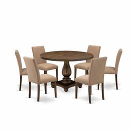 East West Furniture - 7 Piece Dining Table Set Includes a Dining Room Table and 6 Light Sable Linen Fabric Mid Century - Multi-Color