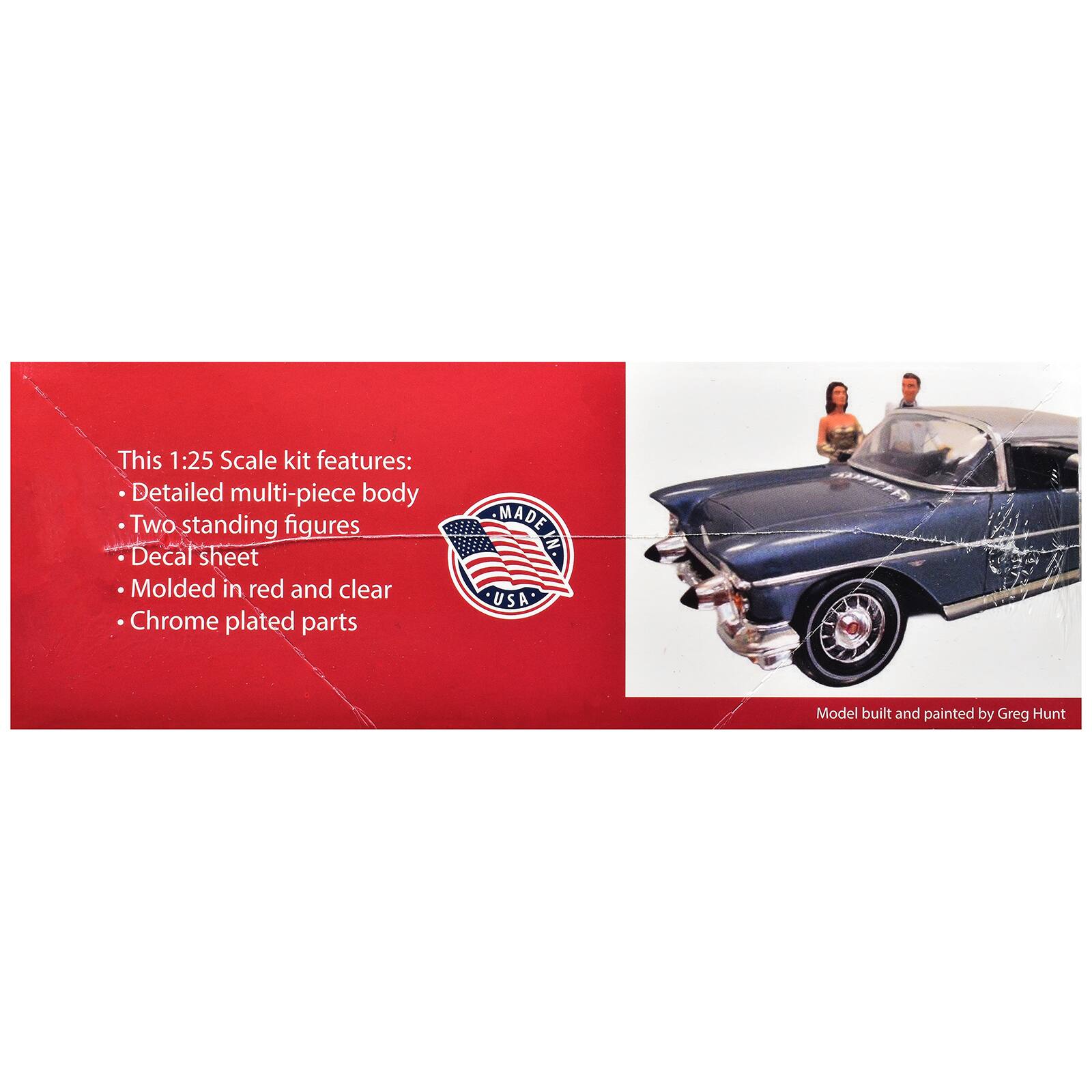 This 1:25 Scale kit features:
- Detailed multi-piece body
- Two standing figures
- Decal sheet
- Molded in red and clear
- Chrome plated parts

MADE IN USA

Model built and painted by Greg Hunt