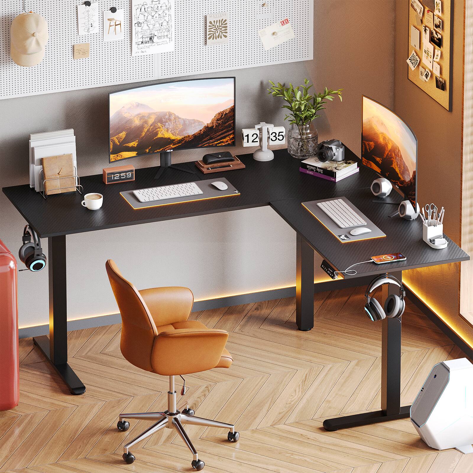 Bestier 63 inch L Shaped Adjustable Standing Desk with Hooks