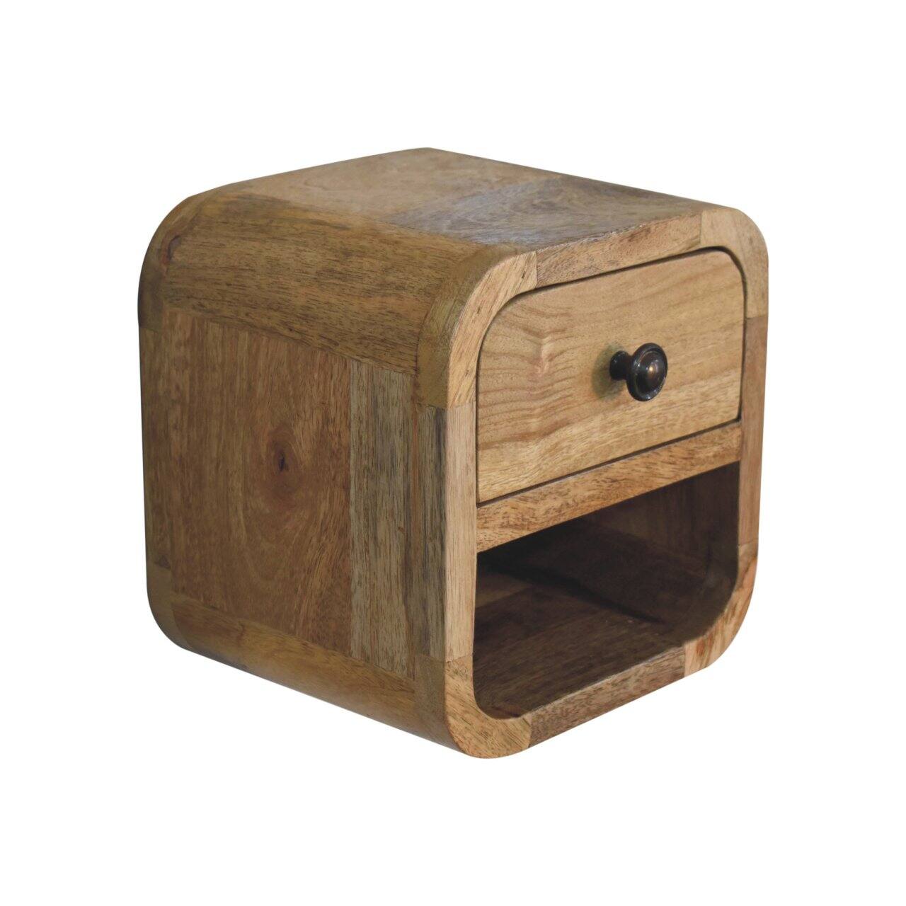 Alt View 1. Artisan Furniture - Artisan Furniture Solid Wood Extra Mini Curved Oak-ish Bedside, 1 Drawer, 1 Open Slot, Light Brown - Oak.