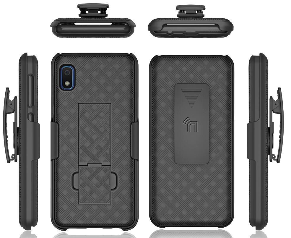 Alt View 7. Nakedcellphone - Case with Stand and Belt Clip Holster for Samsung Galaxy A10e - Black.