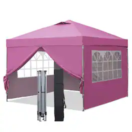 Ainfox - Pop Up Gazebo Outdoor Canopy Tent With 4 Removable Sidewalls - Pink