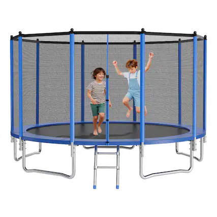 Front. VEVOR - Outdoor Trampoline, 15FT Round Recreational Trampoline with Enclosure Net, ASTM Approved, Heavy Duty Trampolines - Blue,Black.