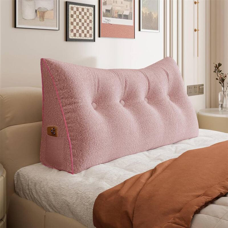 Front. wowmax - Full Size Pink Wedge Pillow - Plush Triangle Headboard Bolster for Bed Reading & Back Support - Pink.