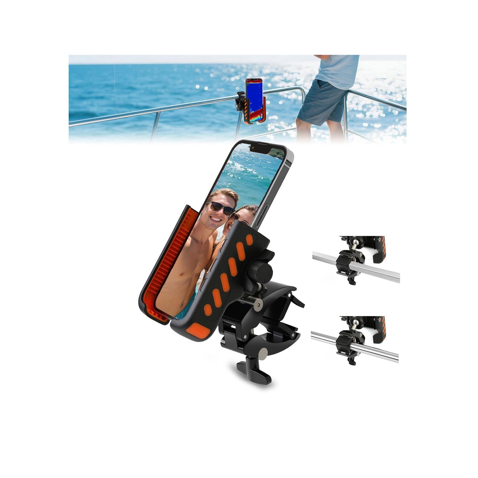 Front. HM 1810 - Boat Phone Holder- Accessories Holder For Round And Square Balustrades Ip67 Waterproof | 360° Adjustable - Default.