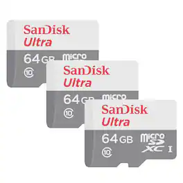 3x SanDisk Ultra 64GB microSDXC Card UHS-1 Up to 100 MB/s Class 10 w/ SD Adapter