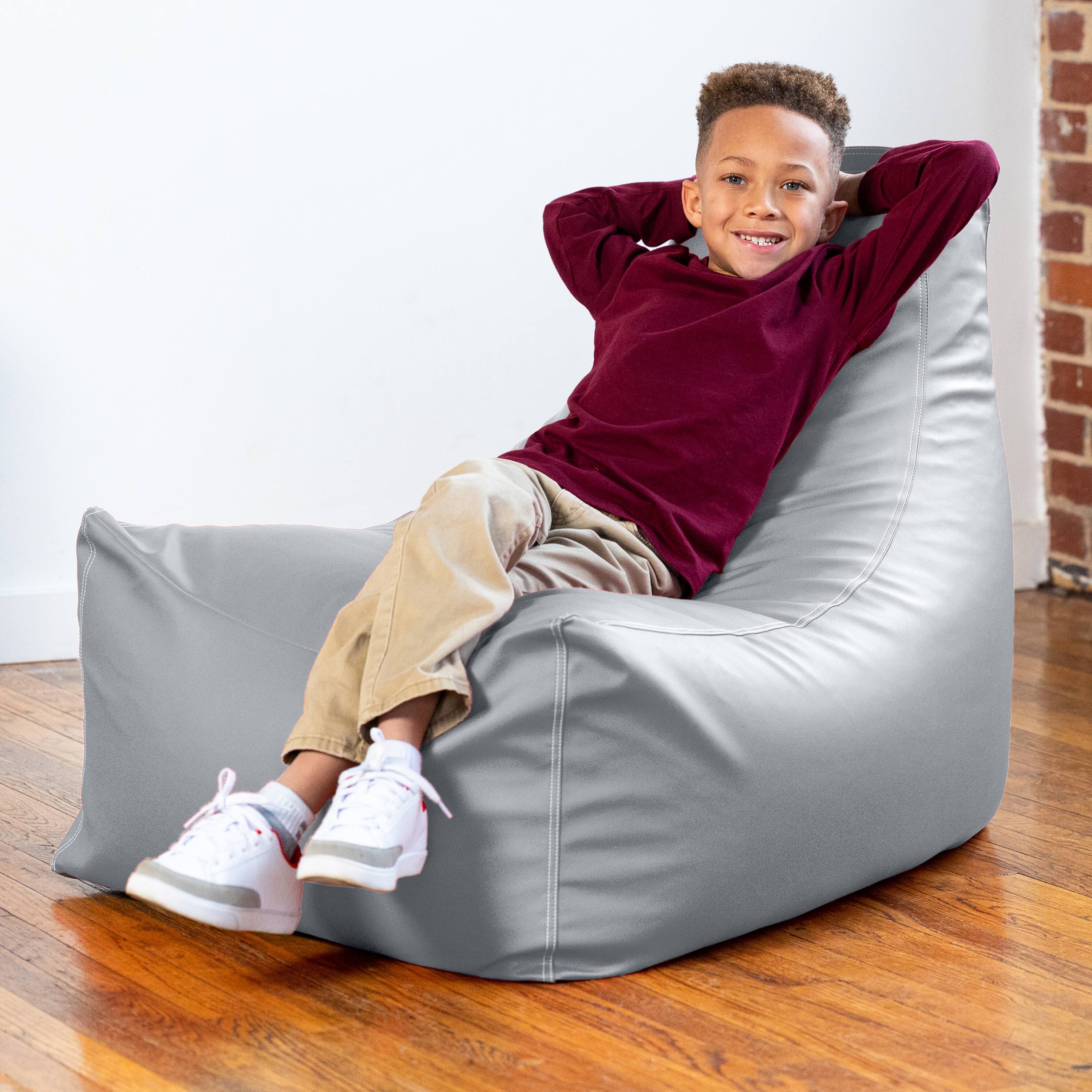 Angle. Jaxx - Jaxx Pezzi Premium Vinyl Classroom Bean Bag Chair, Submarine Grey - Submarine Grey.