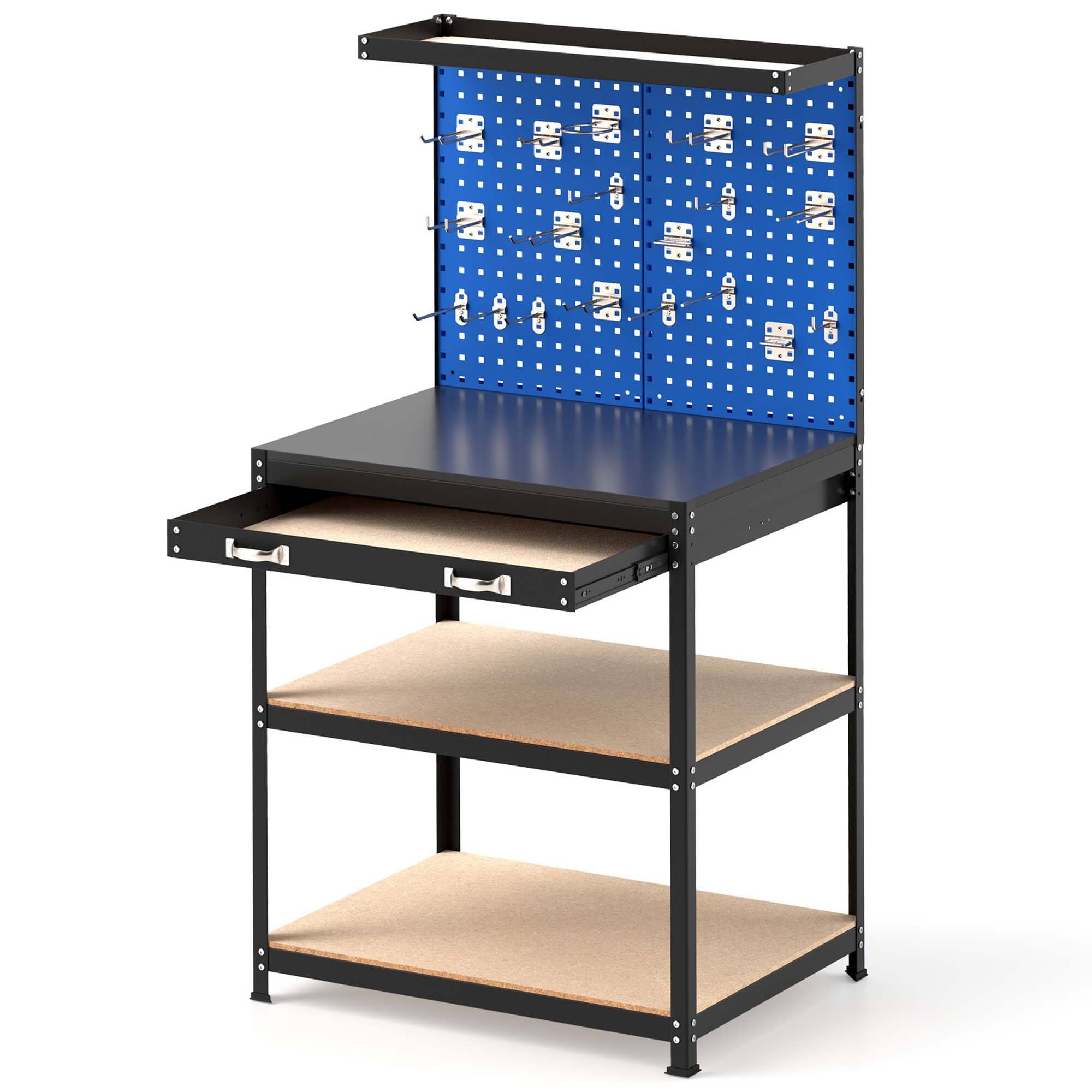 Alt View 9. Gymax - Gymax 32'' x 16'' Workbench w/ Pegboard 20PCS Tool Hooks Drawer & Open Shelves Navy - Navy.
