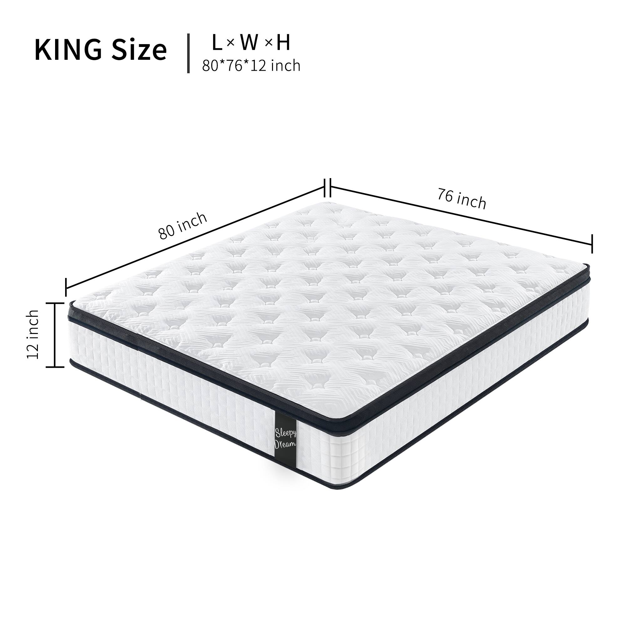 KING Size  
L x W x H  
80*76*12 inch  

80 inch  
76 inch  
12 inch  

Sleepy Dream