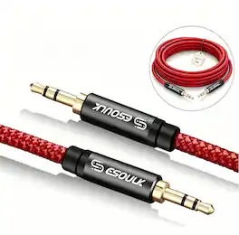 Esoulk - 10 Feet Long 3.5mm (1/8") Male to Male Stereo Auxiliary Audio Cable Cord Braided - Red