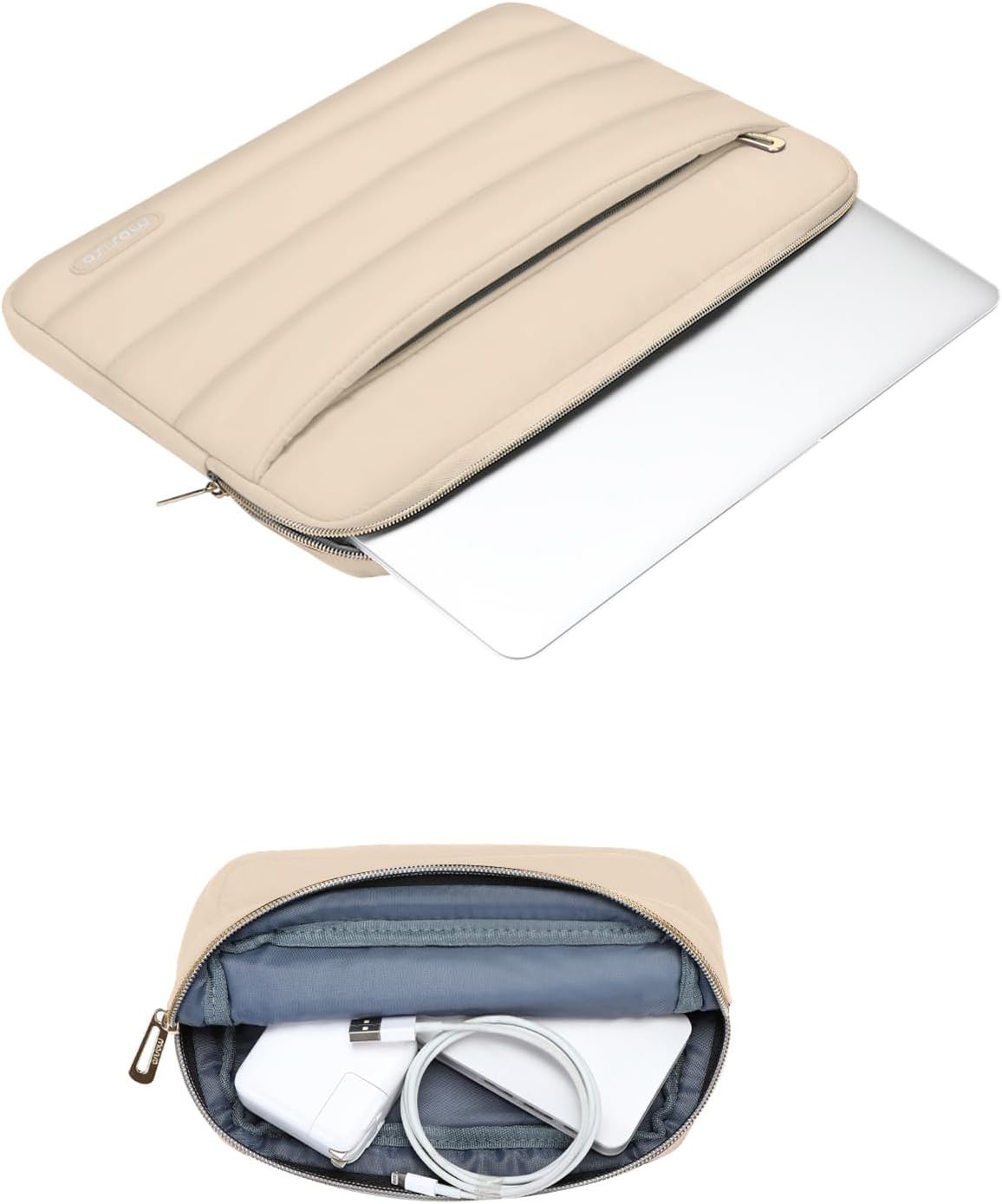 Left. mosiso - Puffy Laptop Sleeve 13-13.3 inch for MacBook Air 13 13.6 M4 M3 M2 M1/Pro 13/Pro 14, HP Dell ASUS Lenovo - Apricot.