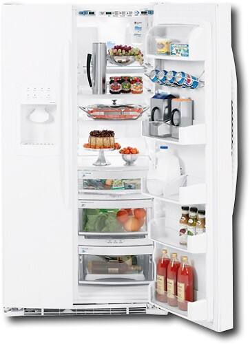 Front Standard. GE - Profile 25.5 Cu. Ft. Side-by-Side Refrigerator with Thru-the-Door Ice and Water - High-Gloss White.