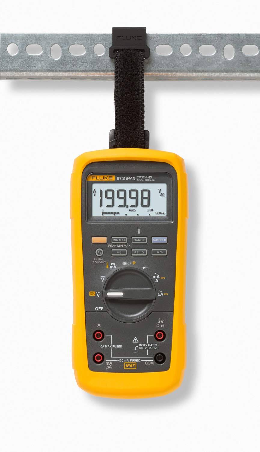 FLUKE 87 MAX TRUE RMS MAX MULTIMETER  
V AC 199.98 O Auto 6 00 Hi Hoa MIN MAX RANGE AutoHOLD PEAK MIN MAX REL A H % H Res 1 Second mV O V mA A V A OFF A Iv + 10A MAX FUSED 1000 V CAT 600 V CAT 12 Am Ay 400mA FUSED COM IP67