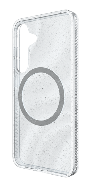 Left. ZAGG - Milan Snap Case + Magnet - Samsung Galaxy S25 Silver Glitter - Silver Glitter.