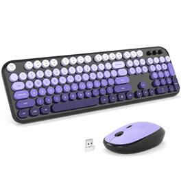 PRIMEPLUS - Full Size Wireless Keyboard and Mouse Combo, 2.4GHz Retro Typewriter Keyboard with Number Pad for Desktop Windows - Lovely-Black Purple Gradient