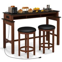 Kadyn - 3-Pc Home Bar Set with 2 Upholstered Bar Stools Outlets and USB Ports- Dining Table - Black