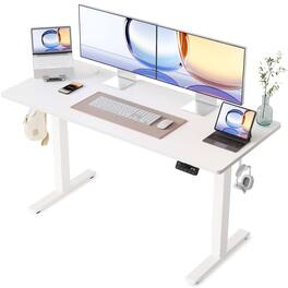 Hirose Alice - YIHAYO Electric Standing Desk, Stand Up Desk with Splice Board, Adjustable Height Desk, Computer Desk for H - White Frame/White Top 55*24 Inch