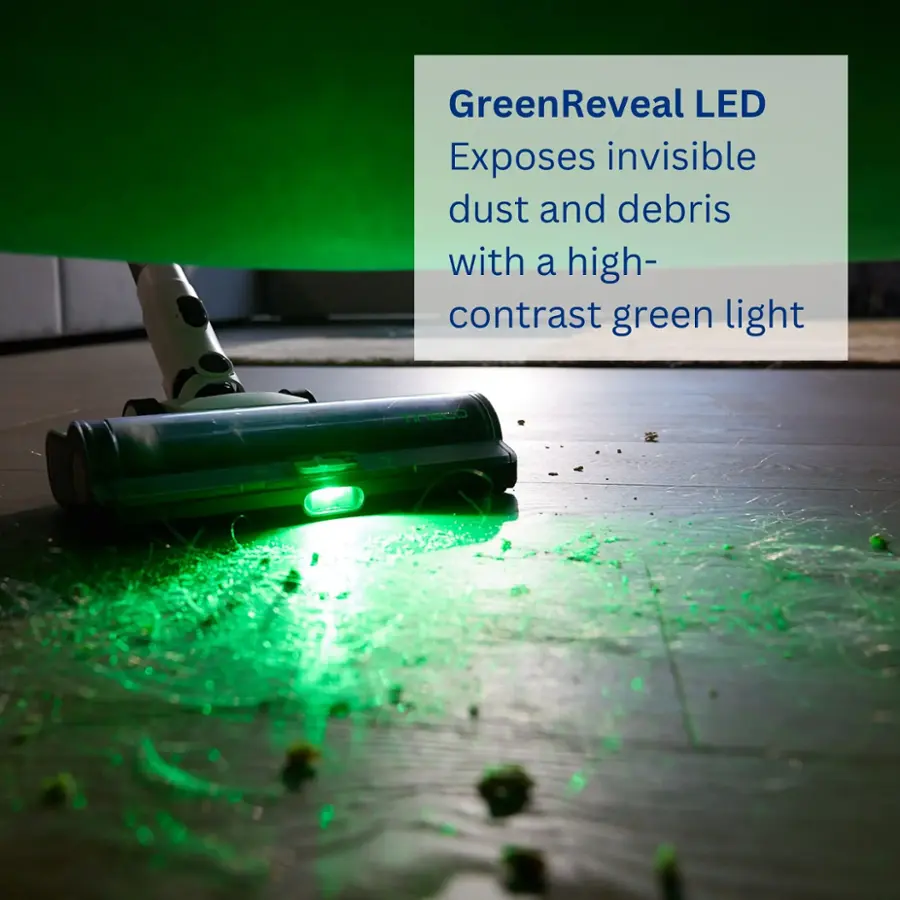 GreenReveal LED Exposes invisible dust and debris with a high-contrast green light.