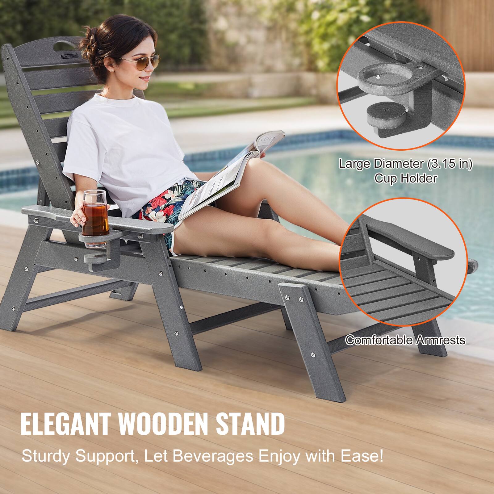 - Large Diameter (3.15 in) Cup Holder
- Comfortable Armrests
- ELEGANT WOODEN STAND
- Sturdy Support, Let Beverages Enjoy with Ease!