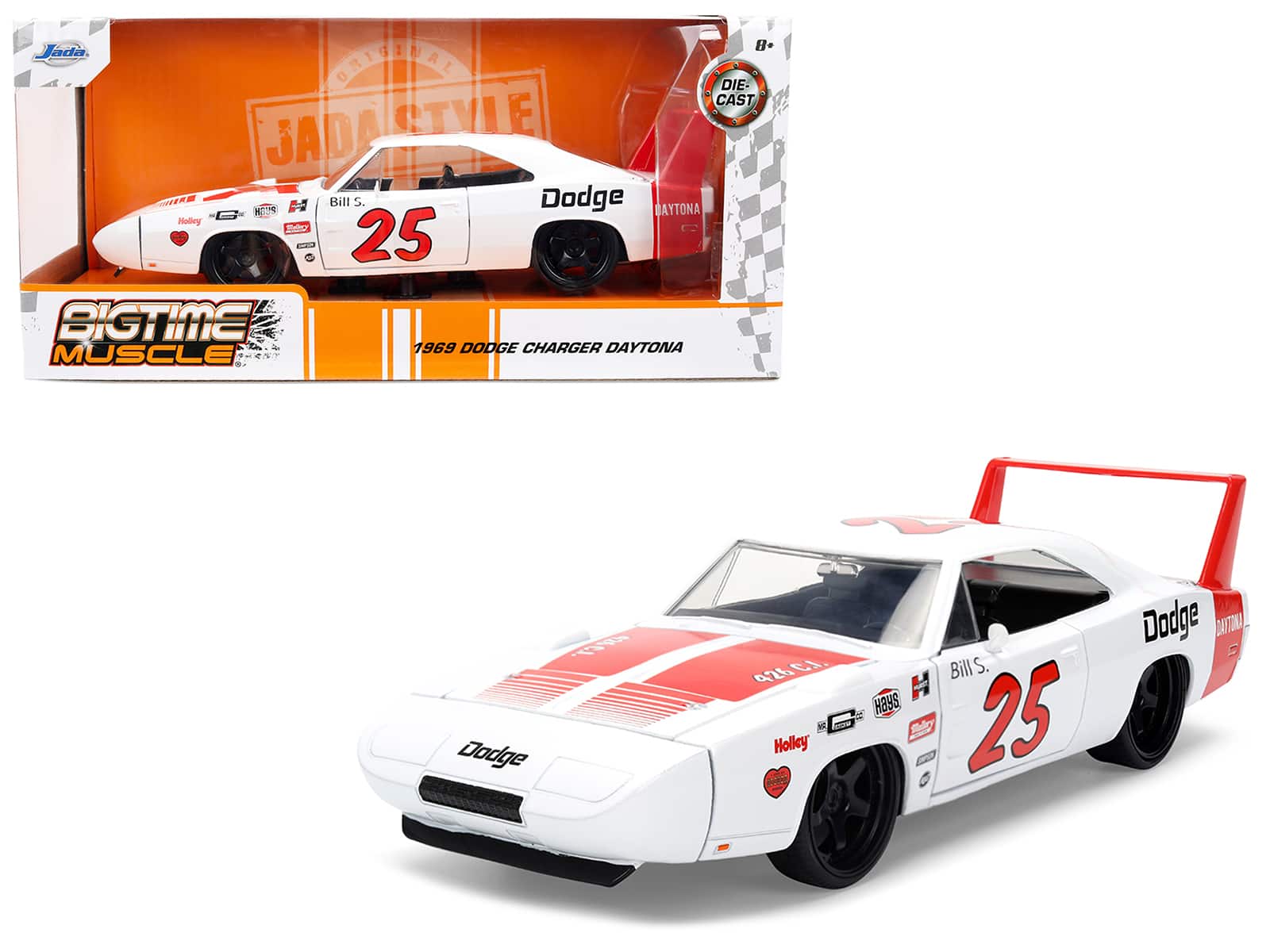 "1969 Dodge Charger Daytona #25 White with Red Stripes ""Bigtime Muscle"" Series 1/24 Diecast Model Car by Jada" price history on PriceWatchPro