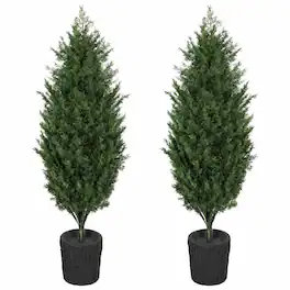 RYHNUYNE - 4FT Artificial Cedar Christmas Tree Set of 2 With 291 PE Tips and Potted Base, UV Resistant - Green
