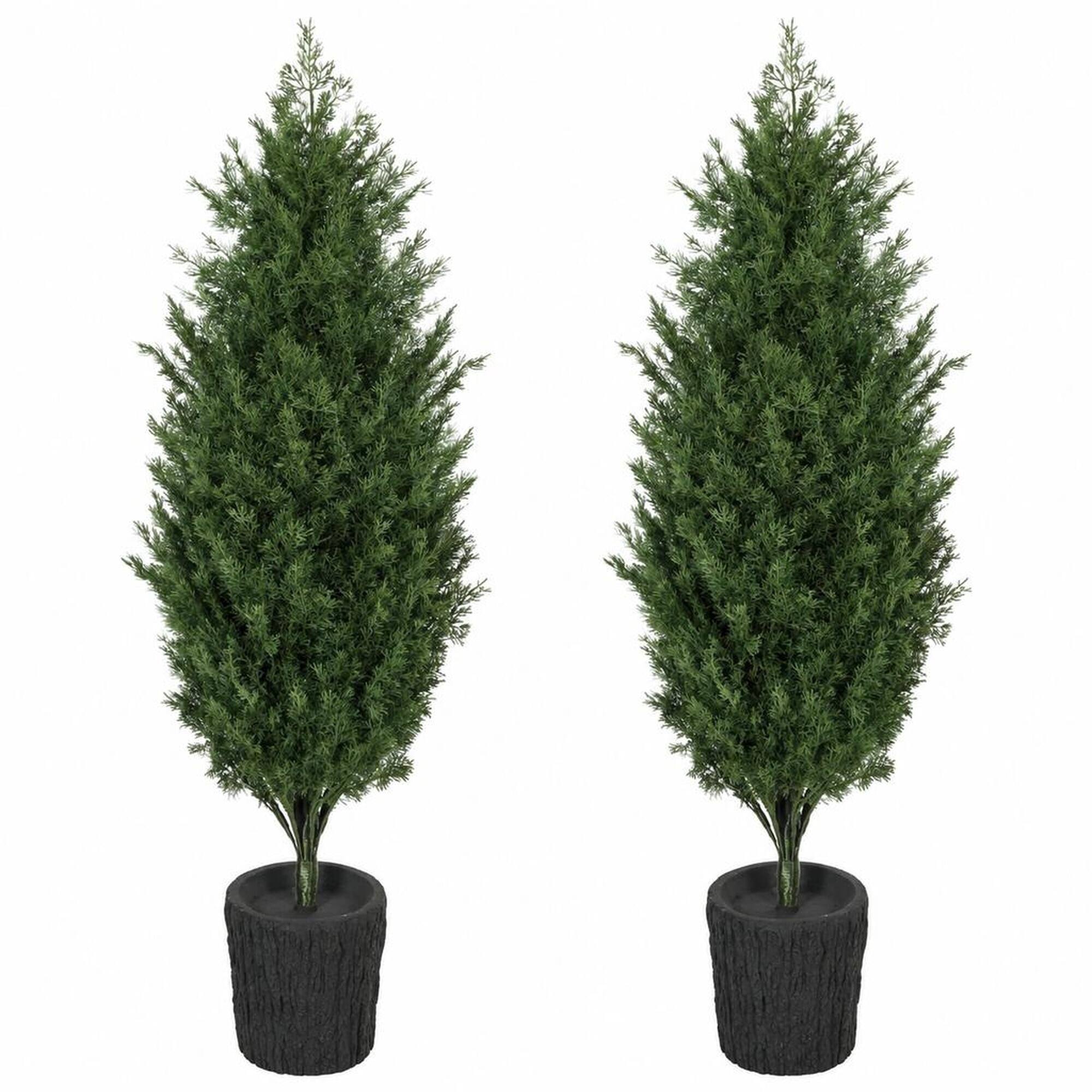 Front. RYHNUYNE - 4FT Artificial Cedar Christmas Tree Set of 2 With 291 PE Tips and Potted Base, UV Resistant - Green.