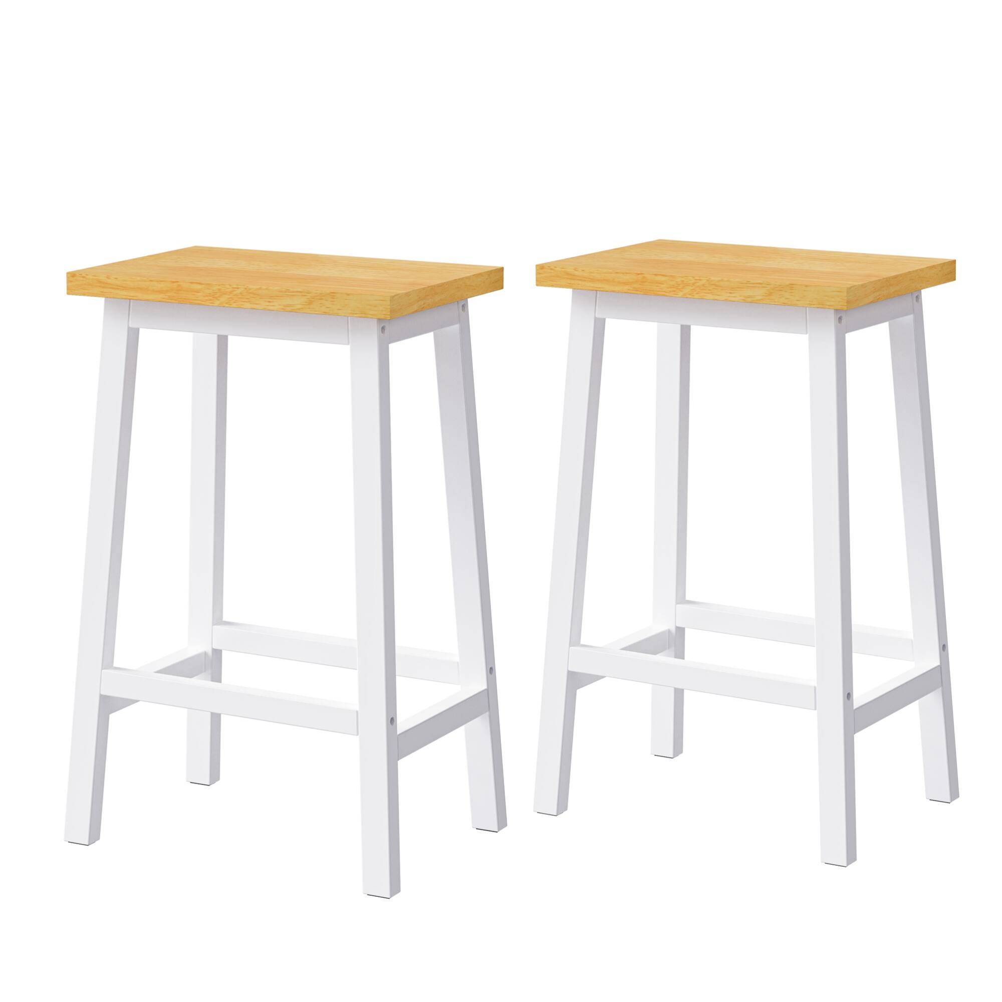 Angle. GOODSILO - Set of 2 Solid Wood Bar Stools with Footrests, Farmhouse Style Counter Height Stools - White.