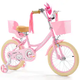 VEVOR - Kids Bike, 16 Inches Princess Style Children Bicycle with Streamers & Basket, Rider Height 3.28 ft - 4.27 ft, Doll Seat - Pink