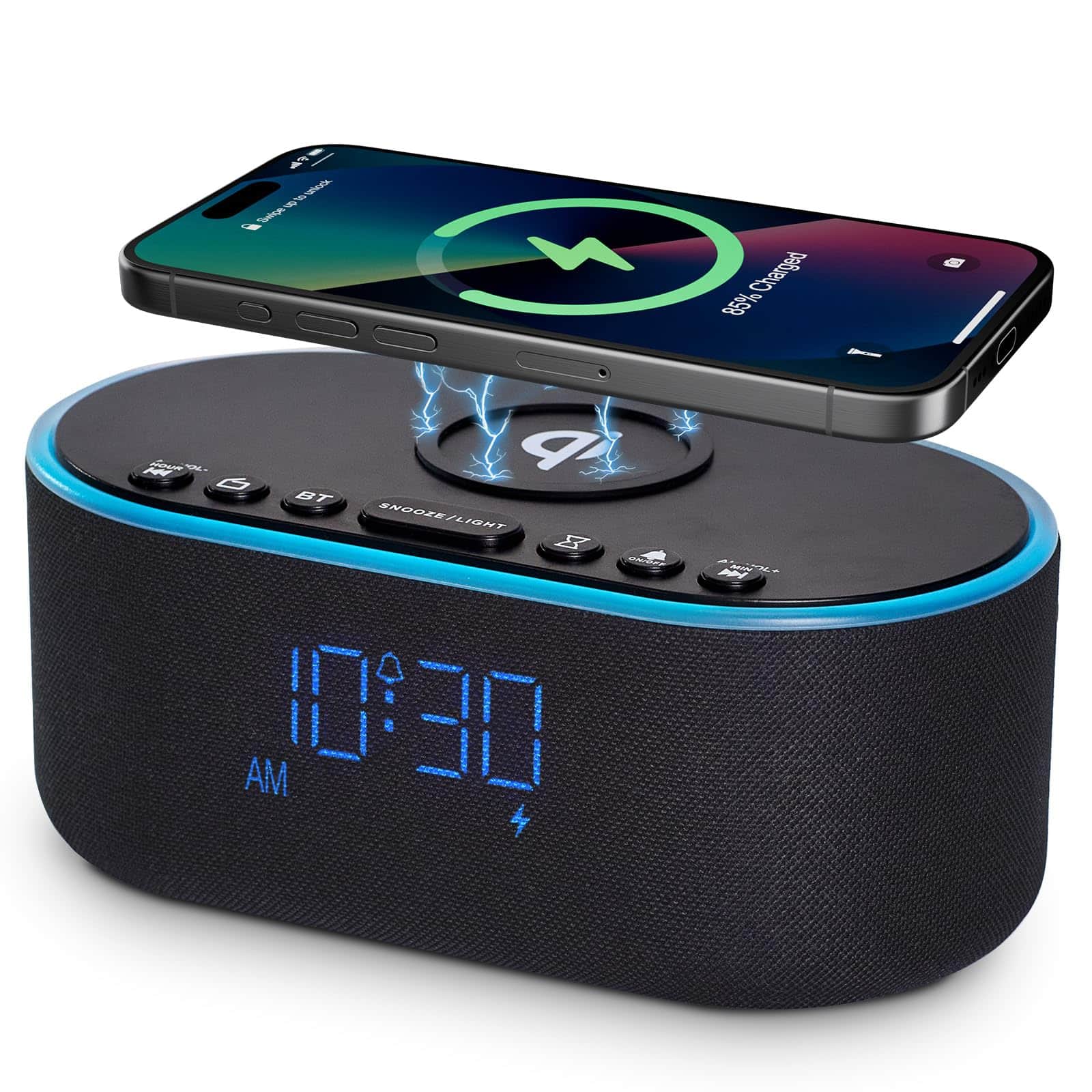 Dazzed Corner - Wireless Charging Alarm Clock Radio - Black