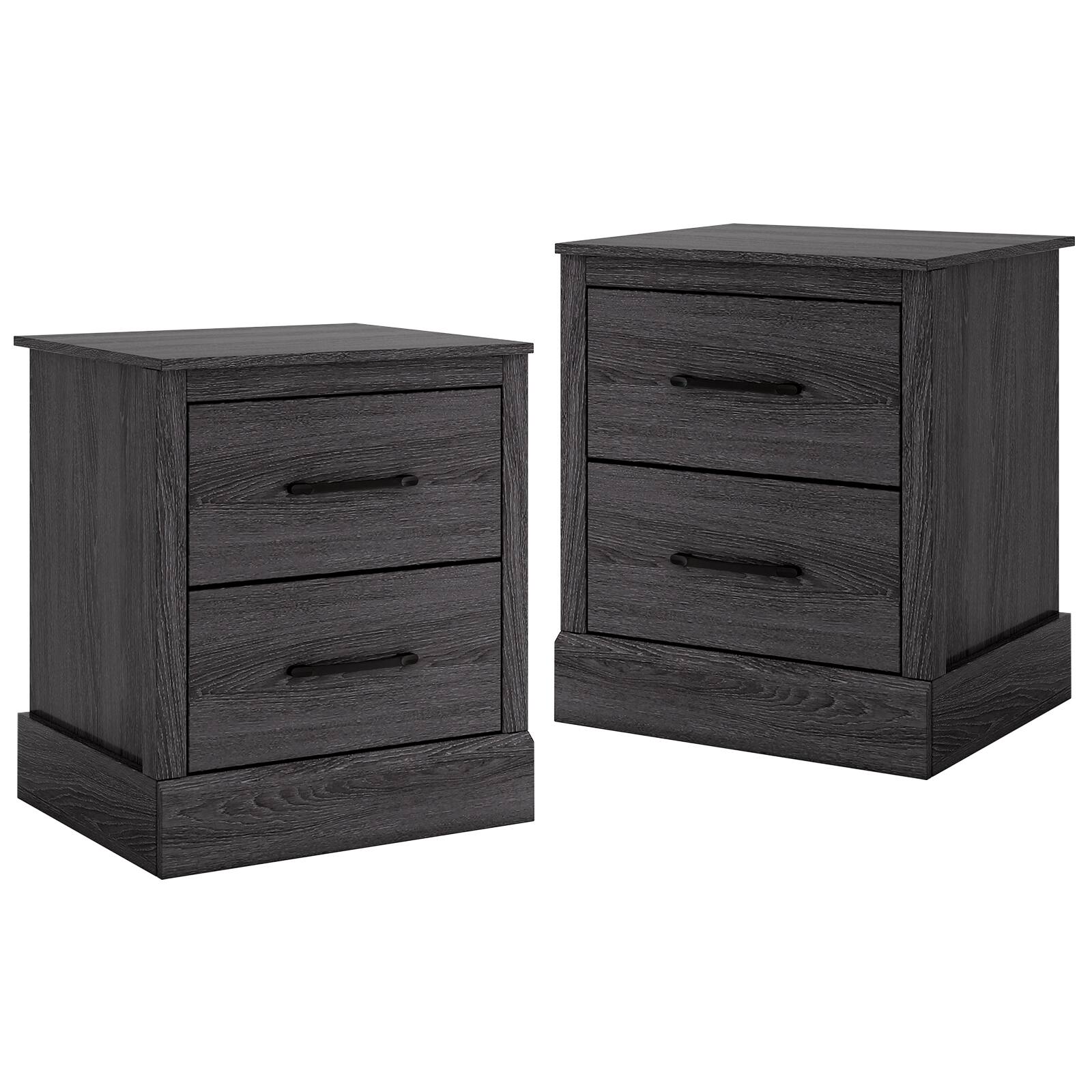 Alt View 9. Gymax - Gymax Set of 2 Drawer Nightstand Bedside Table Compact Sofa End Table Oak Dark Grey - Dark Grey Oak.