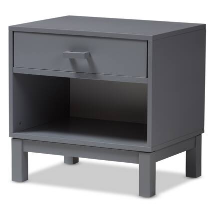 Front. Baxton Studio - Deirdre Modern and Contemporary Wood 1-Drawer Nightstand - Grey.