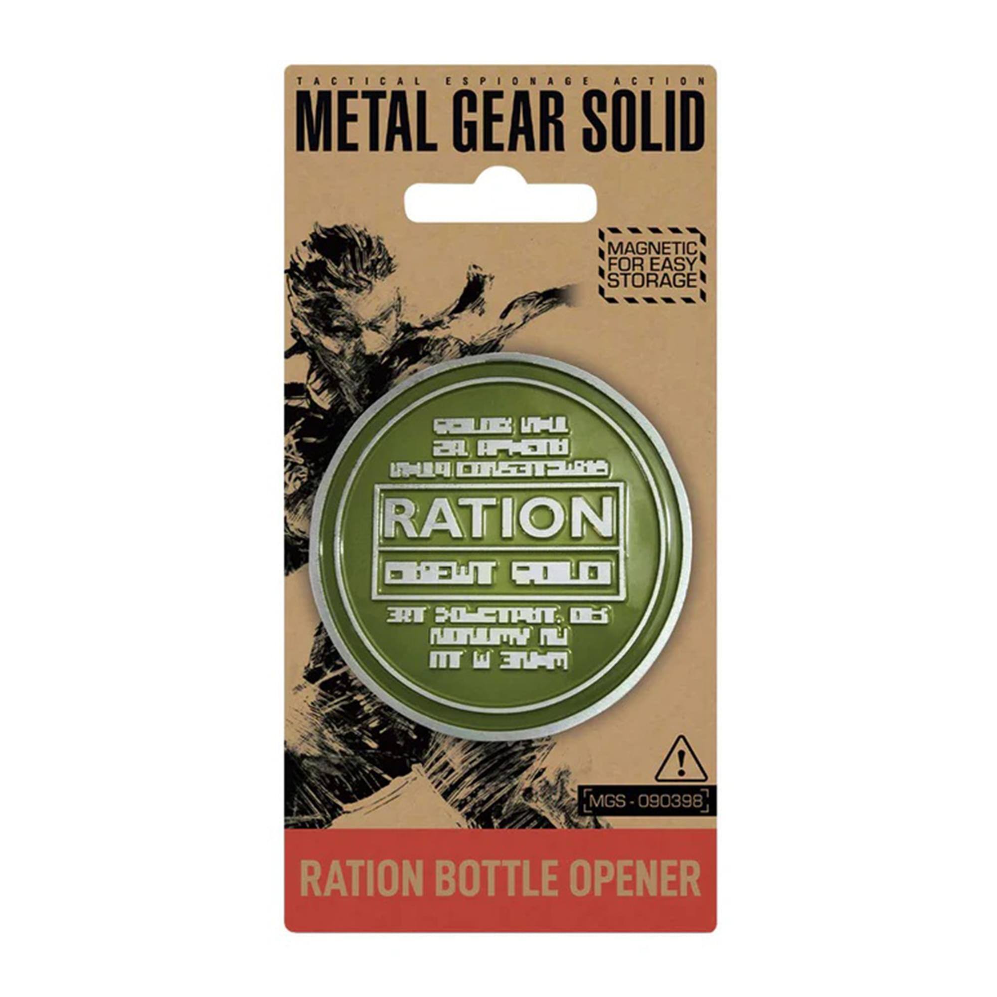 TACTICAL ESPIONAGE ACTION METAL GEAR SOLID MAGNETIC FOR EASY STORAGE  
RATION DEWT 50  
MGS-090398  
RATION BOTTLE OPENER