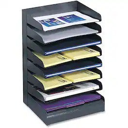 Safco - Slanted Shelves Steel Desk Tray Sorter 8 Tier Desktop Durable Powder Coated Steel - Black