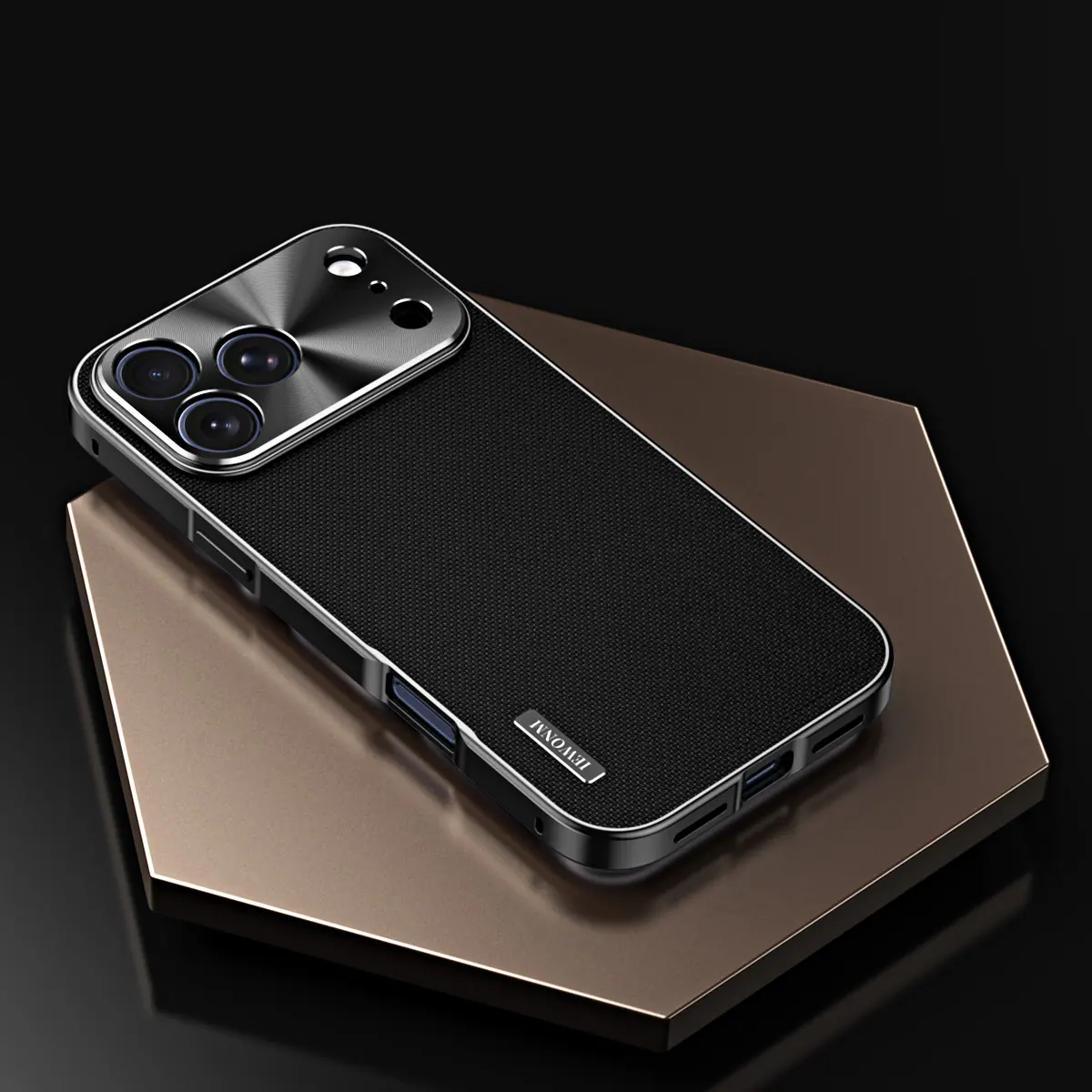Left. Dteck - Rugged Case for Apple iPhone 17 Pro Max, Shockproof Magnetic Aluminum Fabric Texture Hybrid Cover, Precise Lens Guard - Blue.