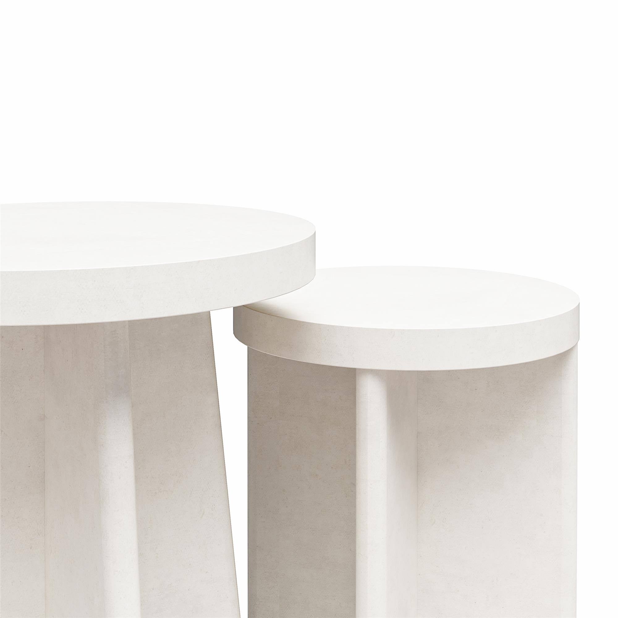Alt View 6. Aukfa - Round End Tables, Set of 2 - MDF & Engineered Wood, 100lb Capacity Each, Tall 24.2"H & Short 20.3"H, Minimal Assembly - White.