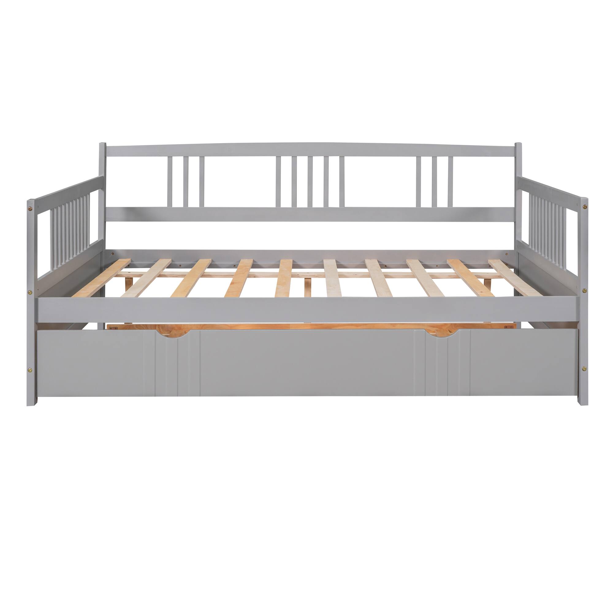 Back. Tiramisubest - Full Size Daybed Wood Bed with Twin Size Trundle,Gray - Gray.