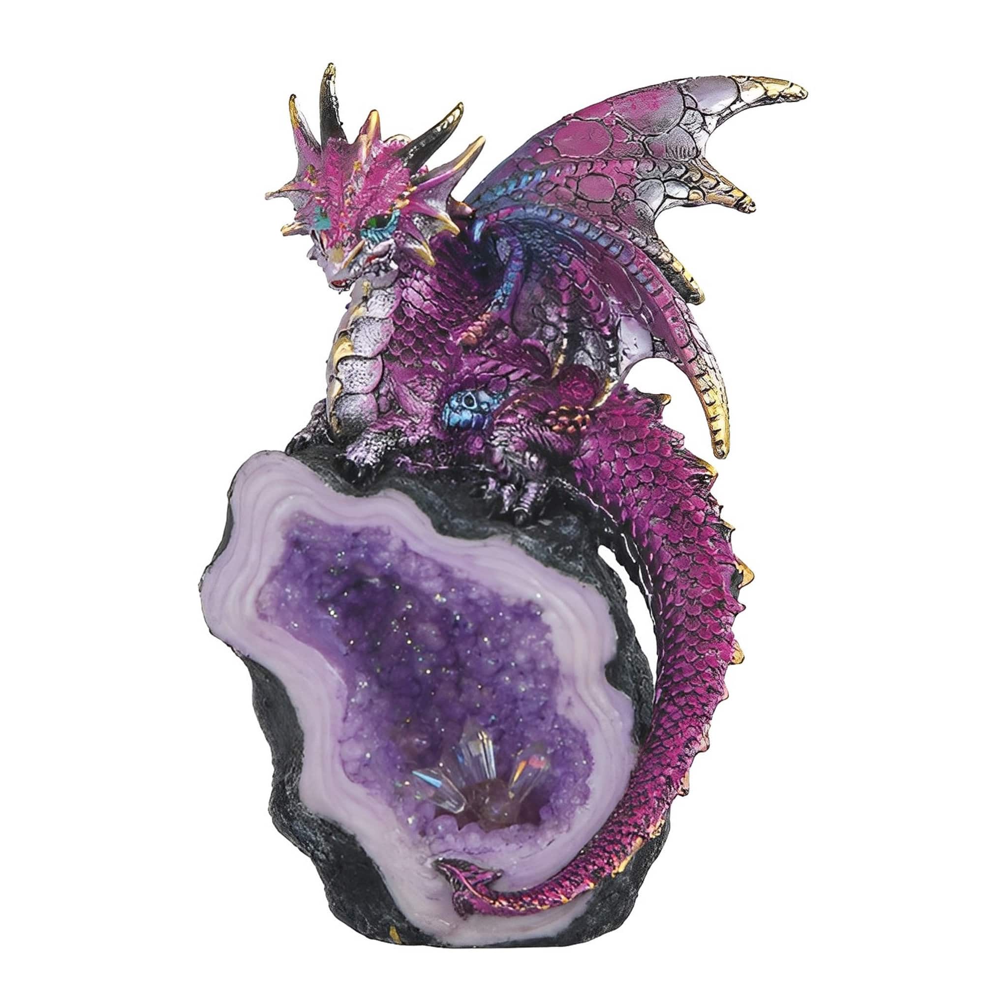 FC Design - 8"H Dragon Guarding Faux Crystal Cave Figurine Statue Computer Desk Tabletop Medieval Gaming Home Decor Gift - Multi-Color