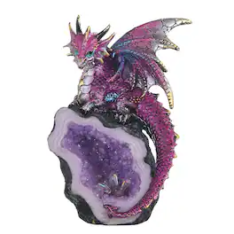 FC Design - 8"H Dragon Guarding Faux Crystal Cave Figurine Statue Computer Desk Tabletop Medieval Gaming Home Decor Gift - Multi-Color