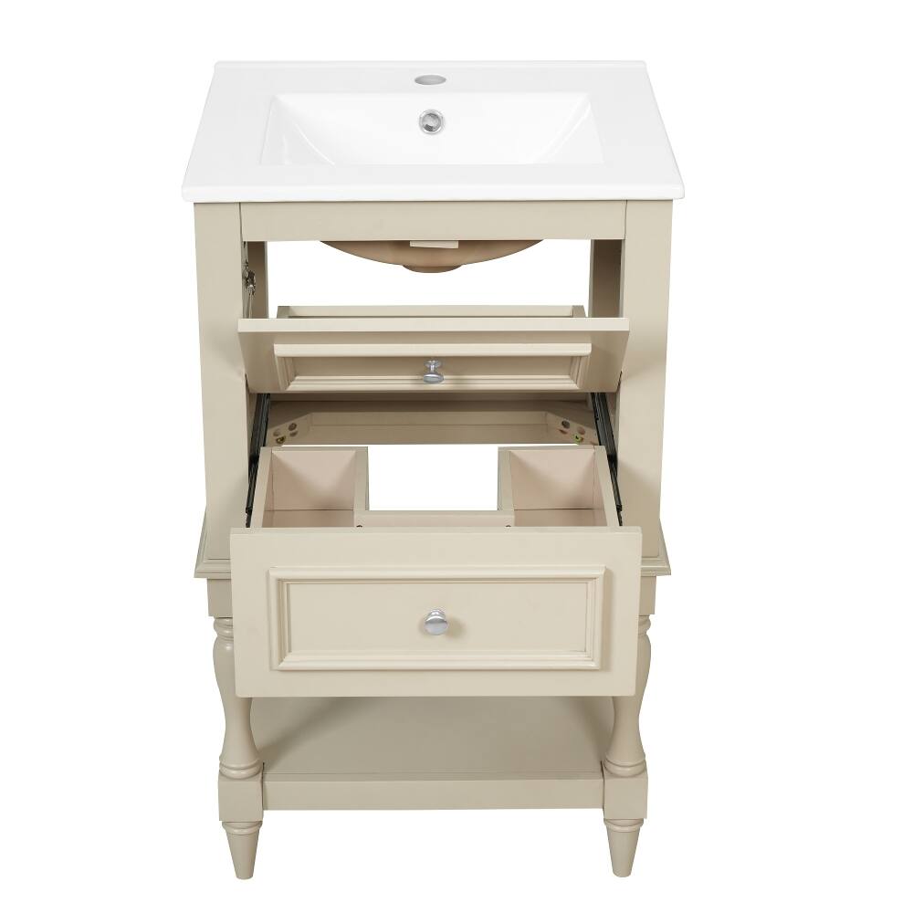Alt View 10. Loheer - Loheer 20 inch bathroom vanity with sink Beige Bathroom Cabinet Retro Style - Beige.