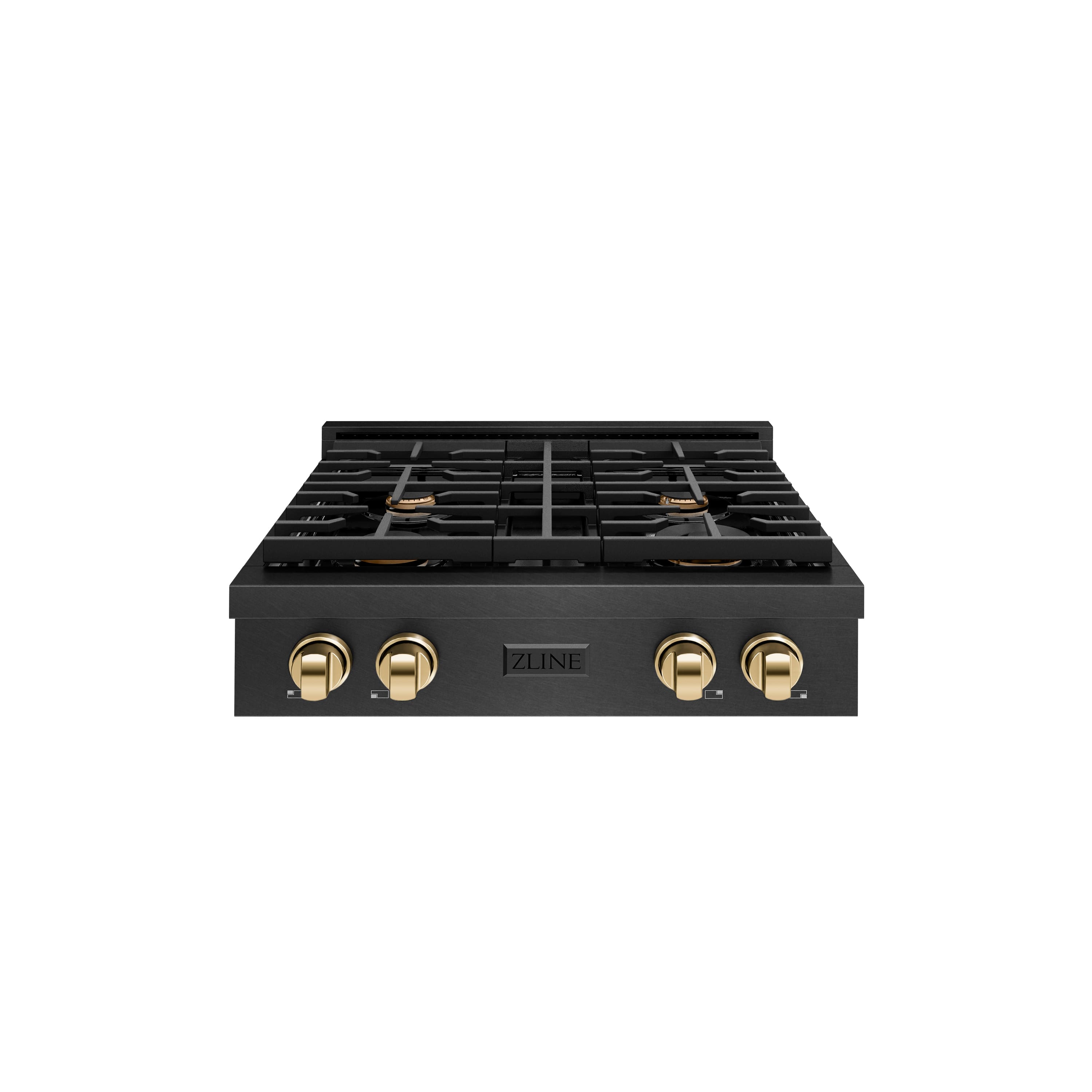 ZLINE Autograph 30 in. 4 Burner Paramount Gas Rangetop in Black Satin Stainless Steel with Gold Accents (SRTBSZ-30-G) Front