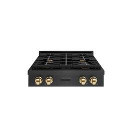 ZLINE - Autograph 30 in. 4 Burner Paramount Gas Rangetop in Black Satin Stainless Steel with Gold Accents (SRTBSZ-30-G) - Black Satin Stainless Steel
