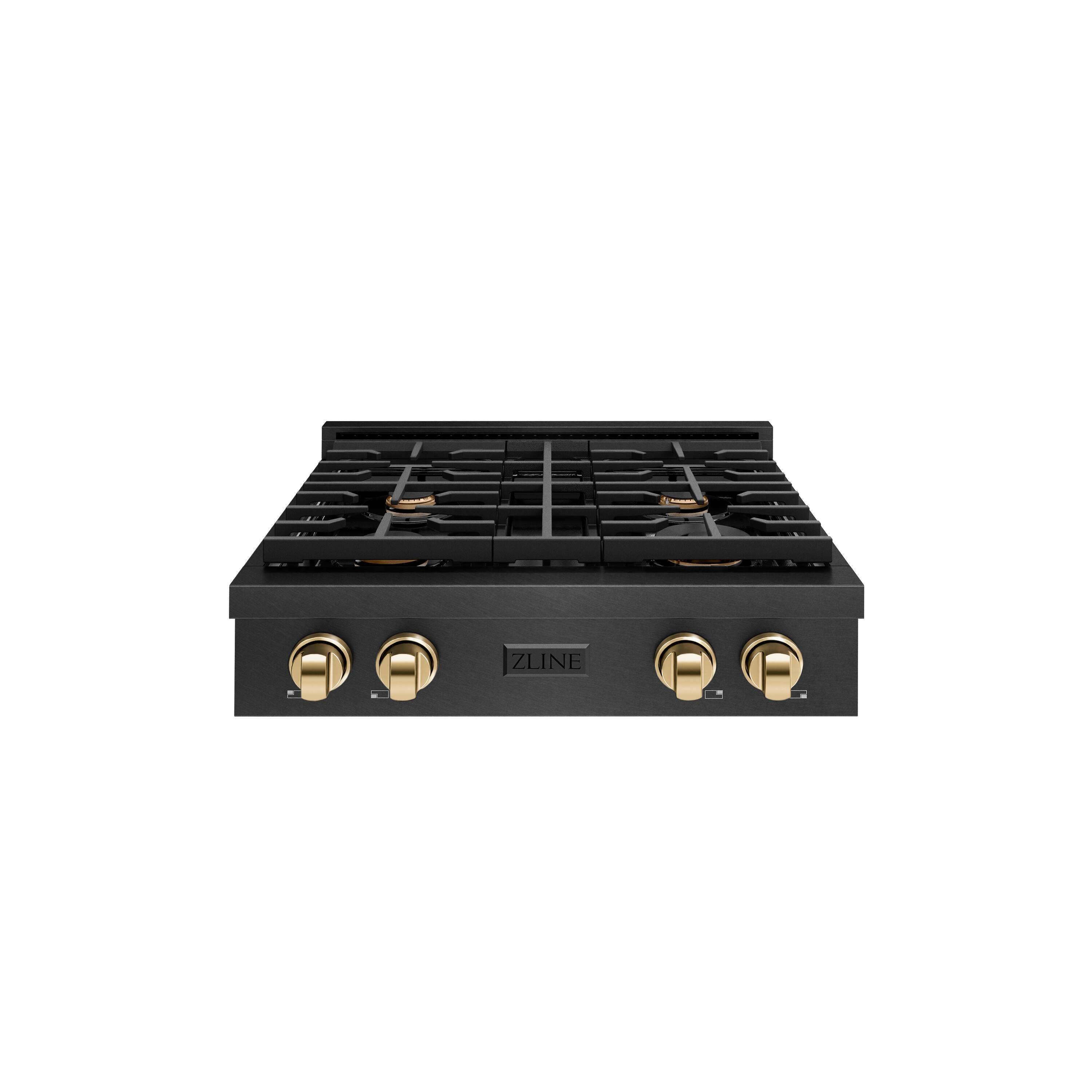 Front. ZLINE - ZLINE Autograph 30 in. 4 Burner Paramount Gas Rangetop in Black Satin Stainless Steel with Gold Accents (SRTBSZ-30-G) - Black Satin Stainless Steel.