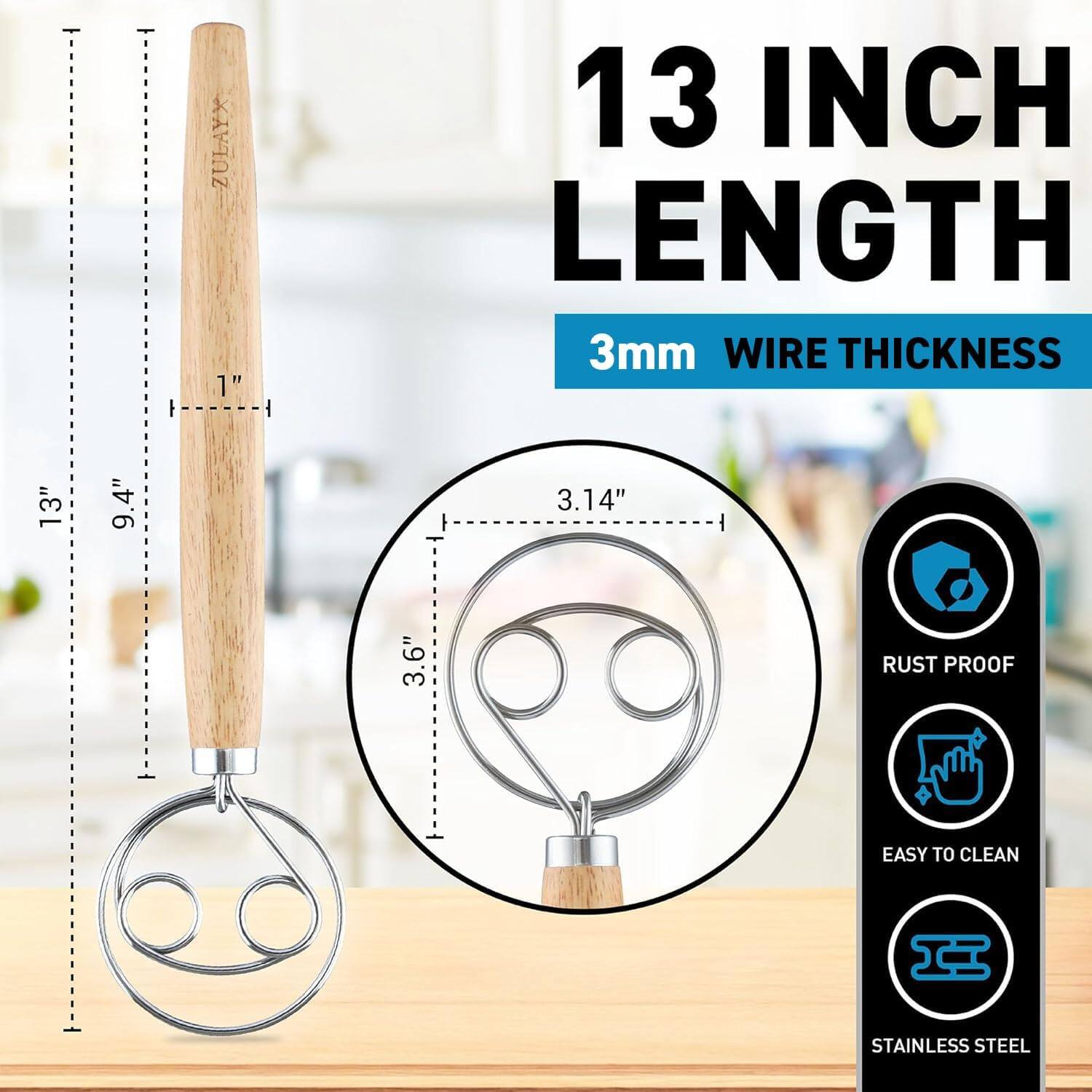 XAVIOZ  
1"  
13 INCH LENGTH  
3mm WIRE THICKNESS  
13"  
9.4"  
3.14"  
3.6"  
RUST PROOF  
EASY TO CLEAN  
STAINLESS STEEL